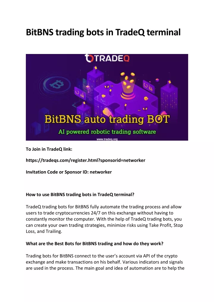 bitbns trading bots in tradeq terminal
