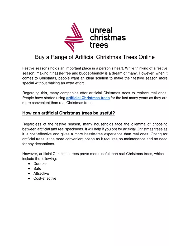 buy a range of artificial christmas trees online