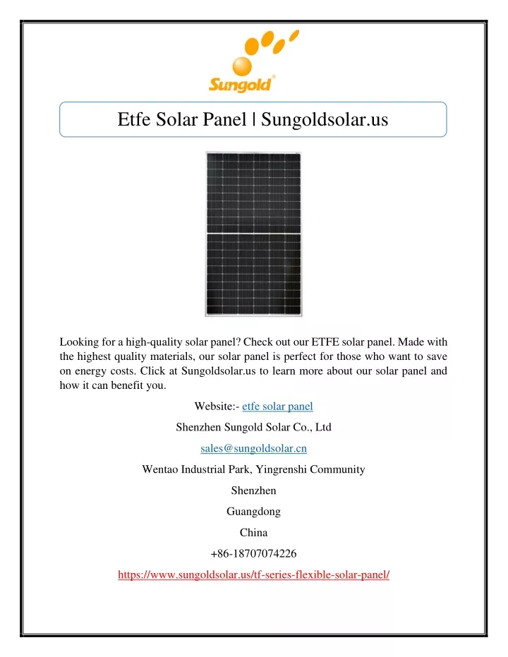 etfe solar panel sungoldsolar us