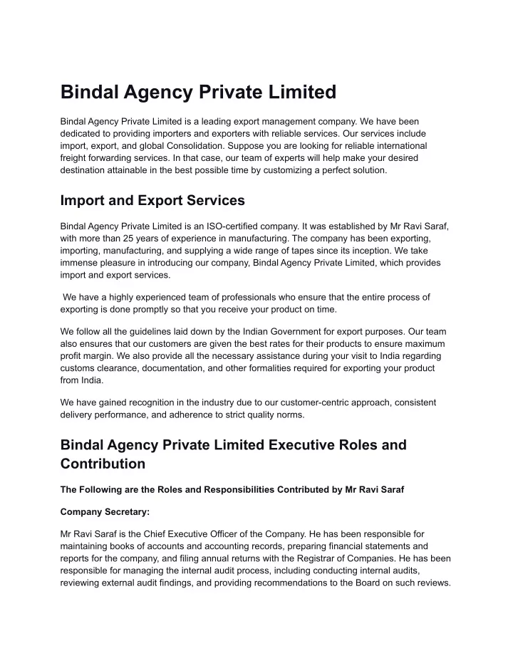 bindal agency private limited