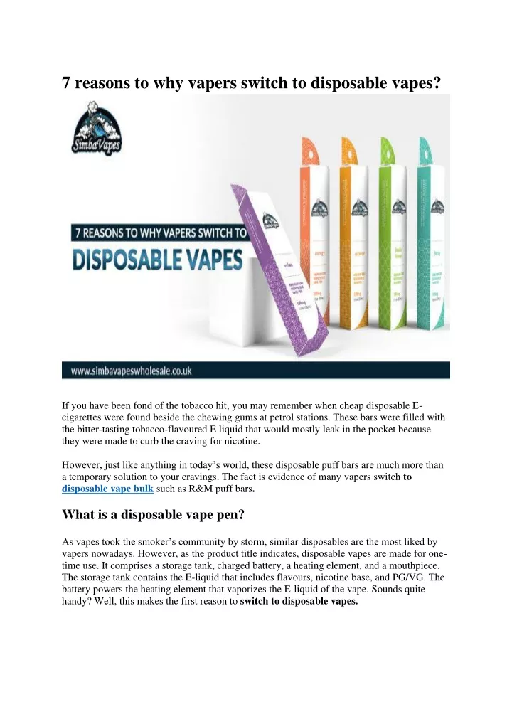 7 reasons to why vapers switch to disposable vapes