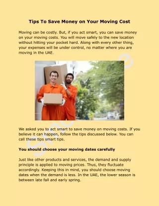 Tips To Save Money on Your Moving Cost
