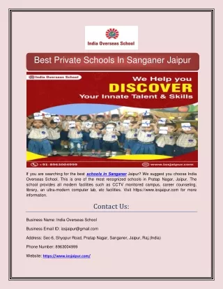 best schools in Sanganer Jaipur