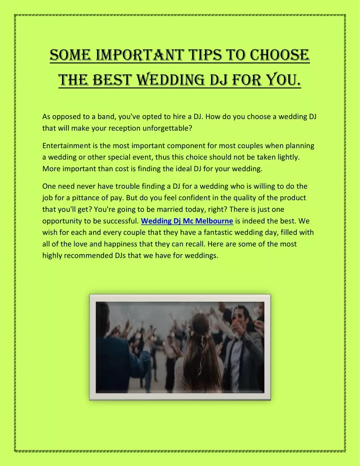 some important tips to choose the best wedding