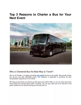 Top 3 Reasons to Charter a Bus for Your Next Event