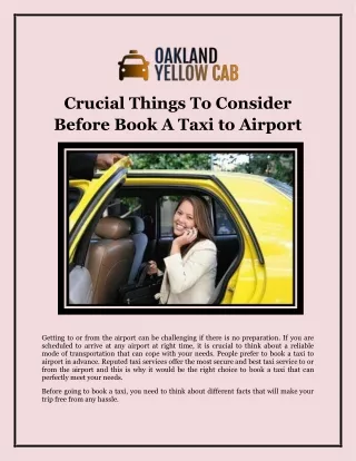 Crucial Things To Consider Before Book A Taxi to Airport