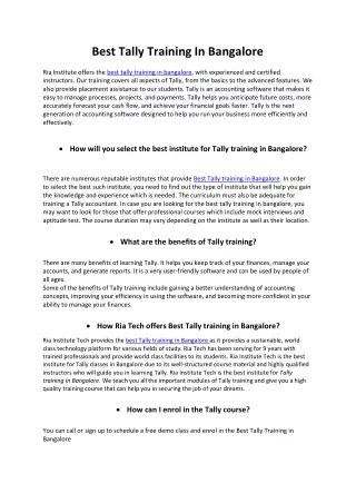 Best Tally Training In Bangalore