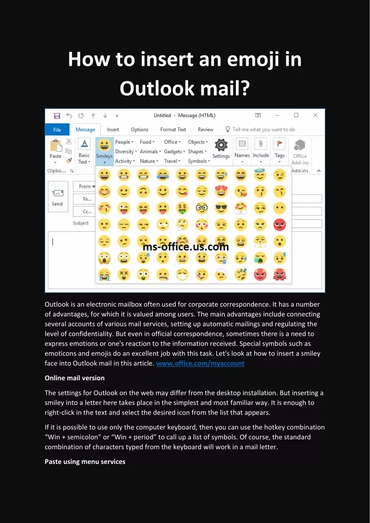 how to insert an emoji in outlook mail