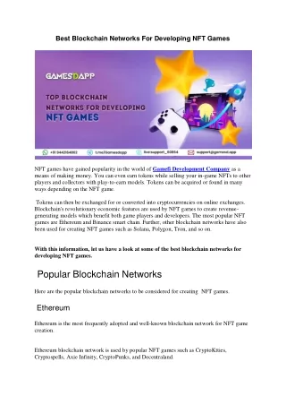 Best Blockchain Networks For Developing NFT Games