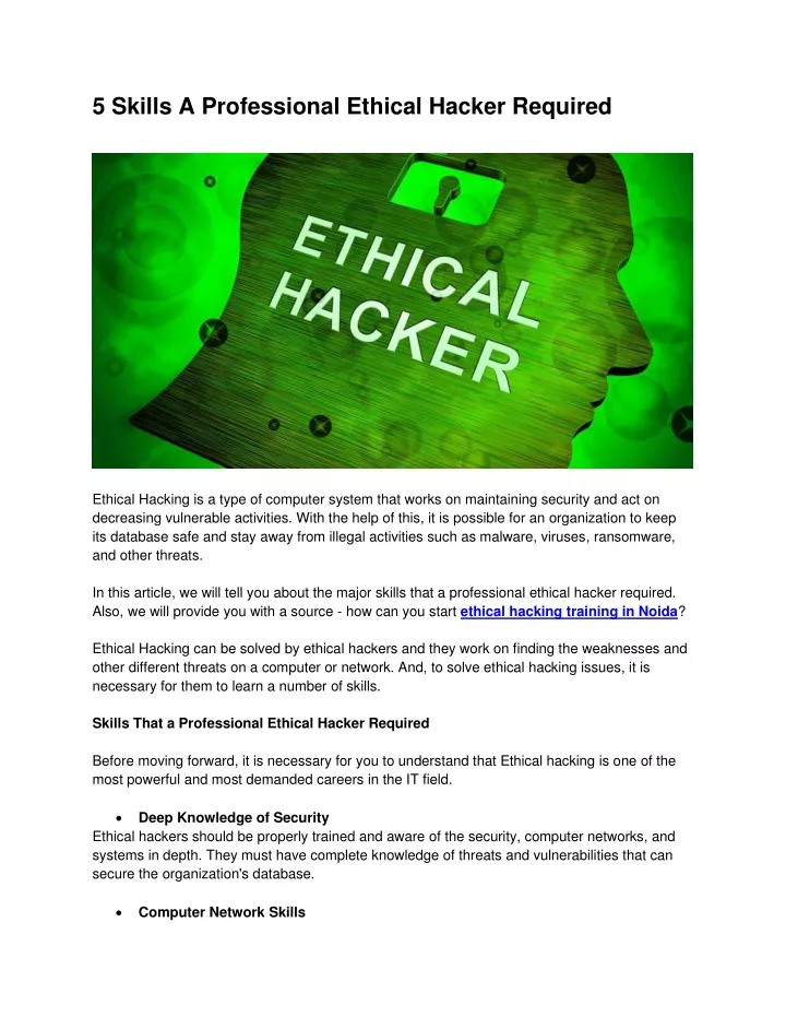 5 skills a professional ethical hacker required