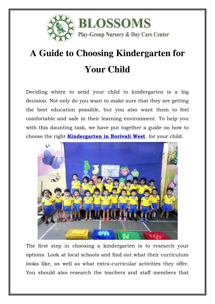 a guide to choosing kindergarten for