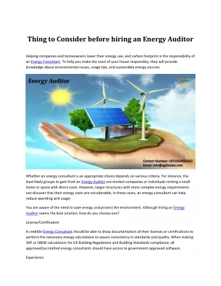 Thing to Consider before hiring an Energy Auditor