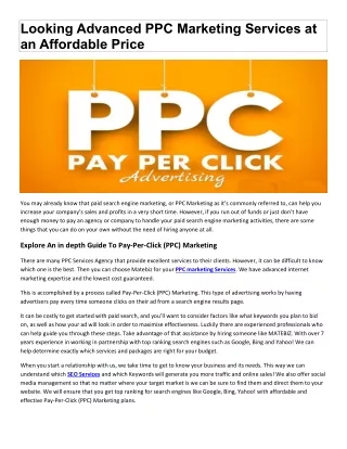 Looking Advanced PPC Marketing Services at an Affordable Price