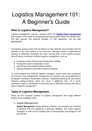 logistics management 101 a beginner s guide