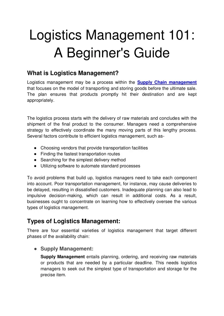 logistics management 101 a beginner s guide