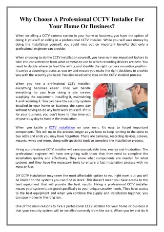 Why Choose A Professional CCTV Installer For Your Home Or Business