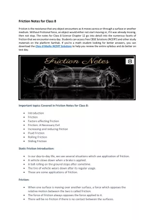 friction notes for class 8