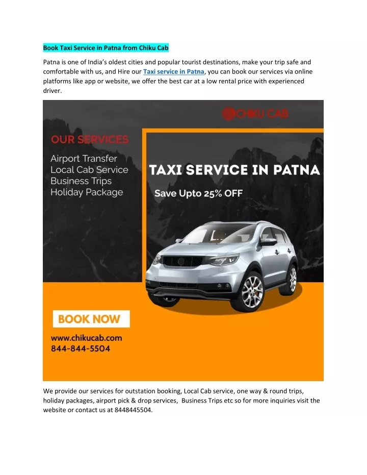 book taxi service in patna from chiku cab