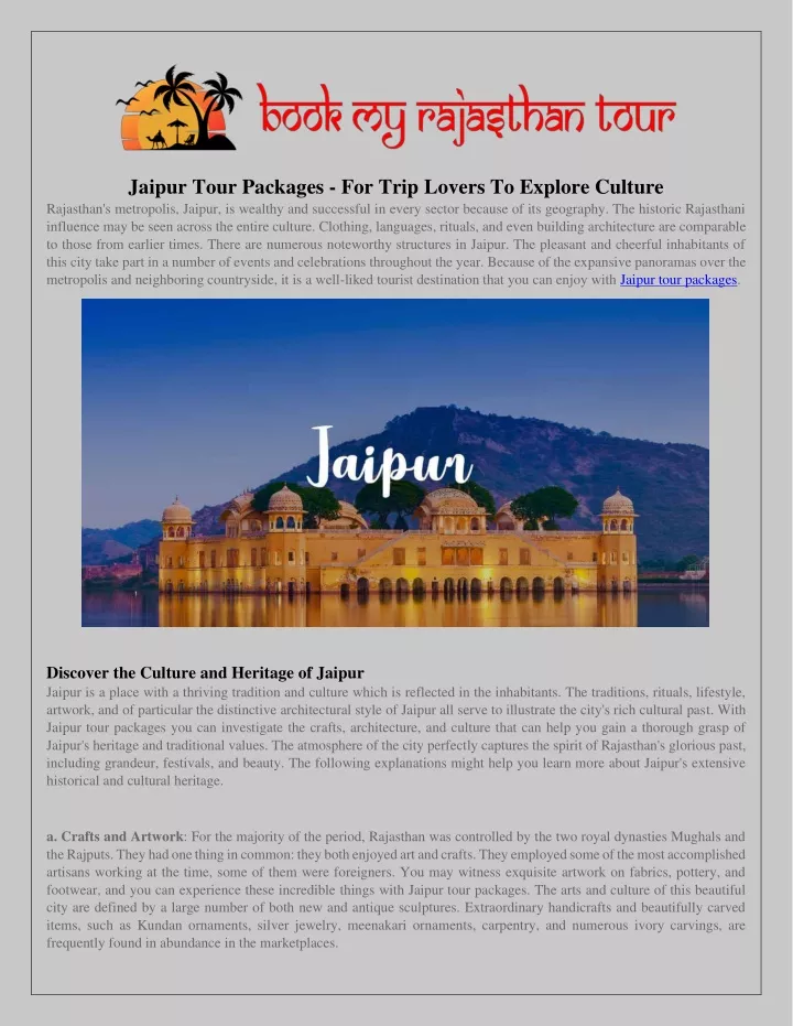 jaipur tour packages for trip lovers to explore