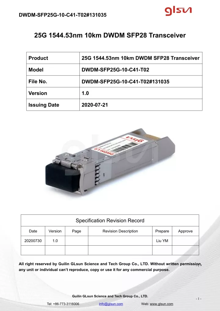 dwdm sfp25g 10 c41 t02 131035