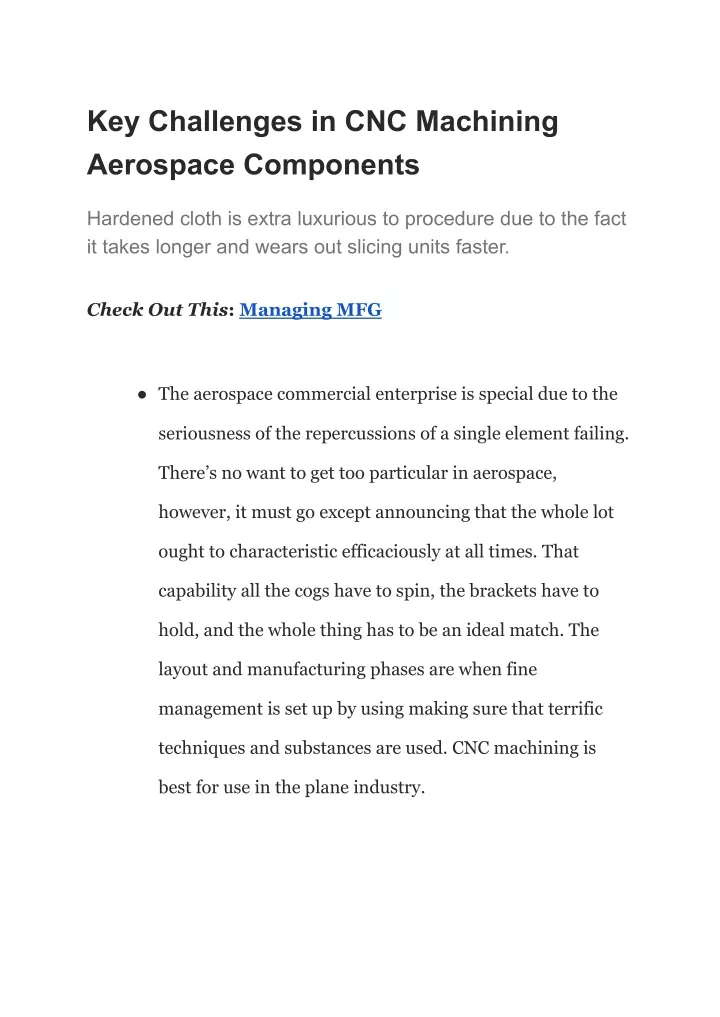 key challenges in cnc machining aerospace