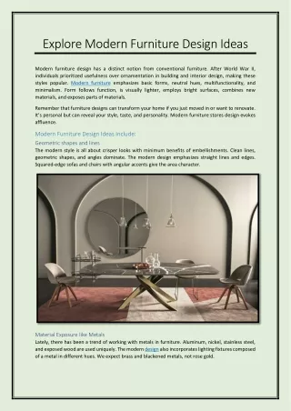 Explore Modern Furniture Design Ideas