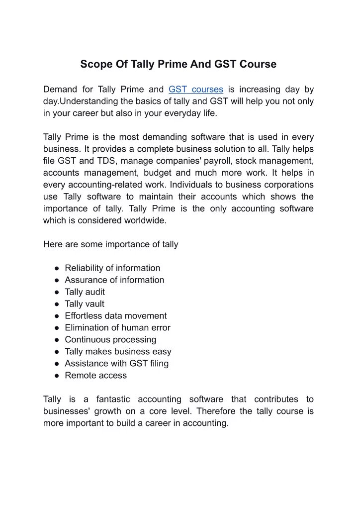 scope of tally prime and gst course