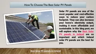 How To Choose The Best Solar PV Panels