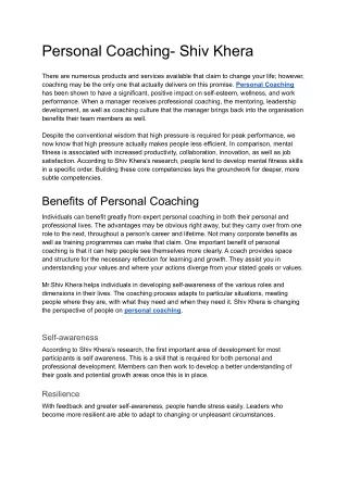 Personal Coaching- Shiv Khera