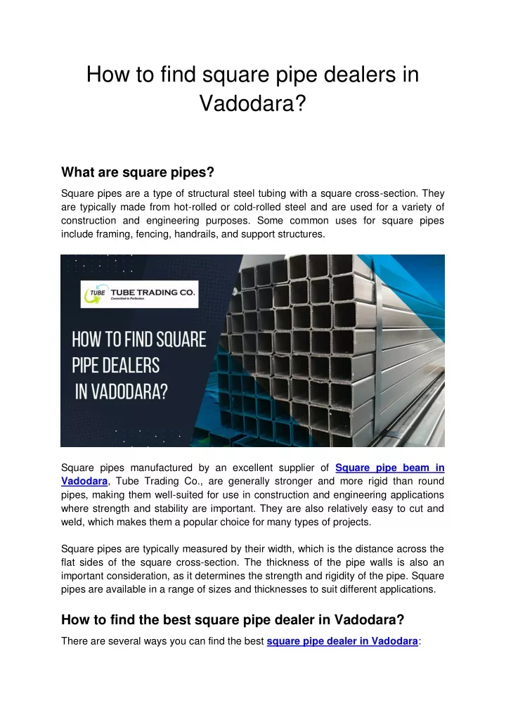 how to find square pipe dealers in vadodara