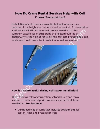 How Do Crane Rental Services Help with Cell Tower Installation