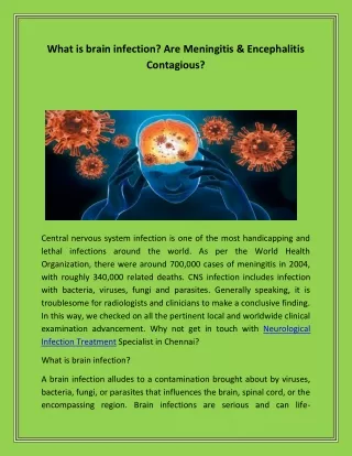 for  What is brain infection? Are Meningitis & Encephalitis Contagious?