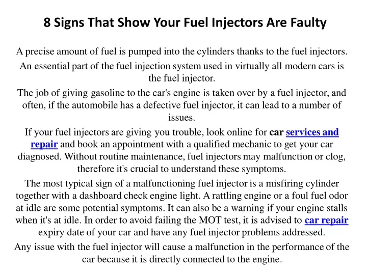 8 signs that show your fuel injectors are faulty