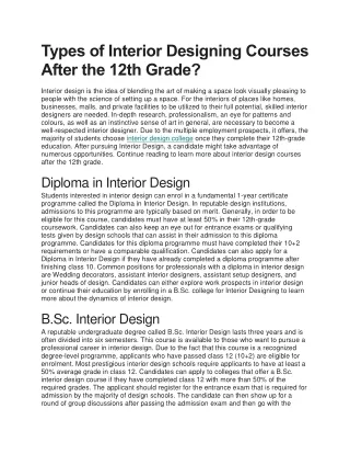 Types of Interior Designing Courses After the 12th Grade