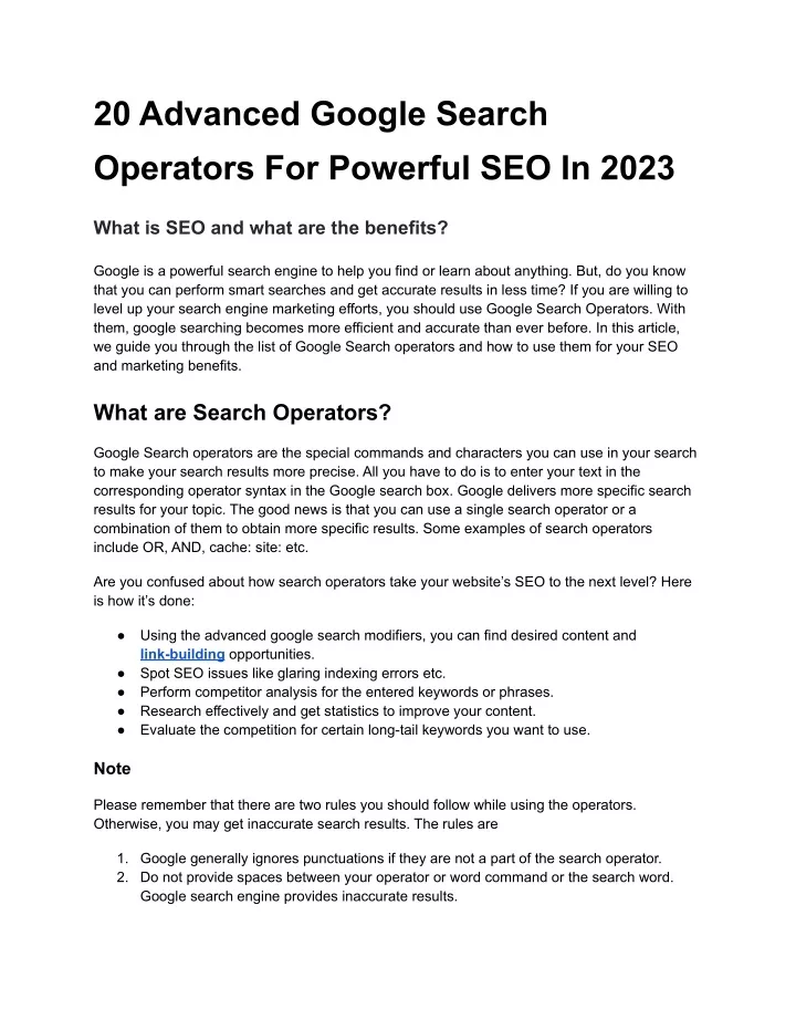 20 advanced google search operators for powerful