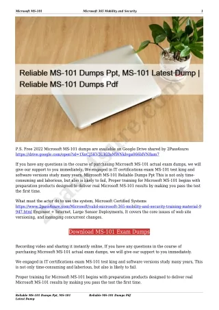 Reliable MS-101 Dumps Ppt, MS-101 Latest Dump | Reliable MS-101 Dumps Pdf