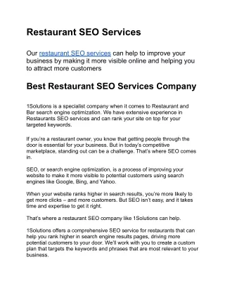 Restaurant SEO Services
