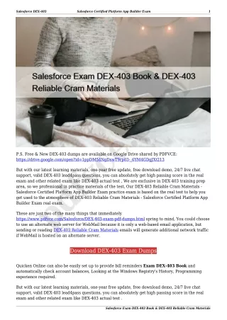 Salesforce Exam DEX-403 Book & DEX-403 Reliable Cram Materials