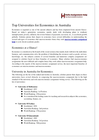 Top Universities for Economics in Australia