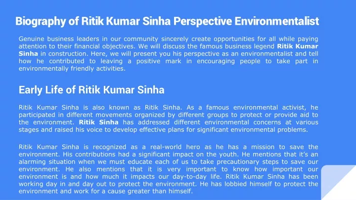 biography of ritik kumar sinha perspective environmentalist