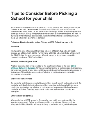 Tips to Consider Before Picking a School for your child