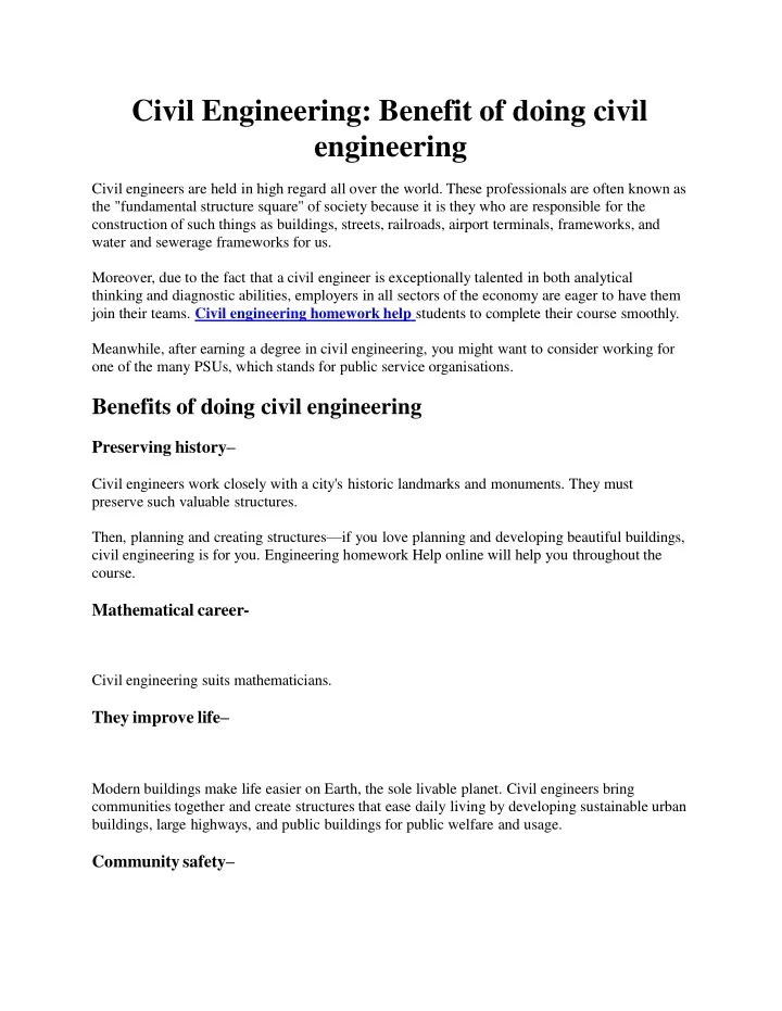 civil engineering benefit of doing civil engineering