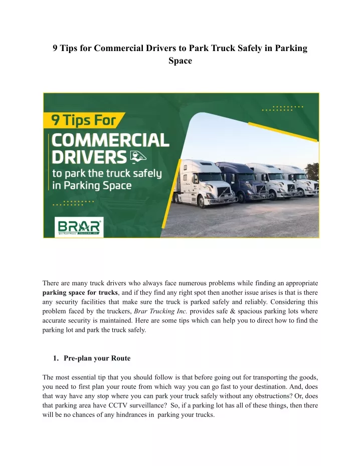 9 tips for commercial drivers to park truck