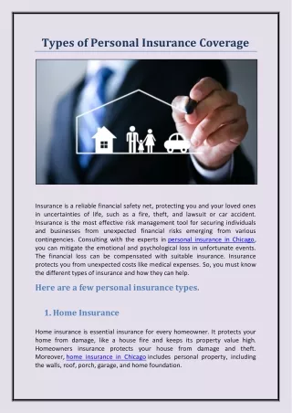 Types of Personal Insurance Coverage