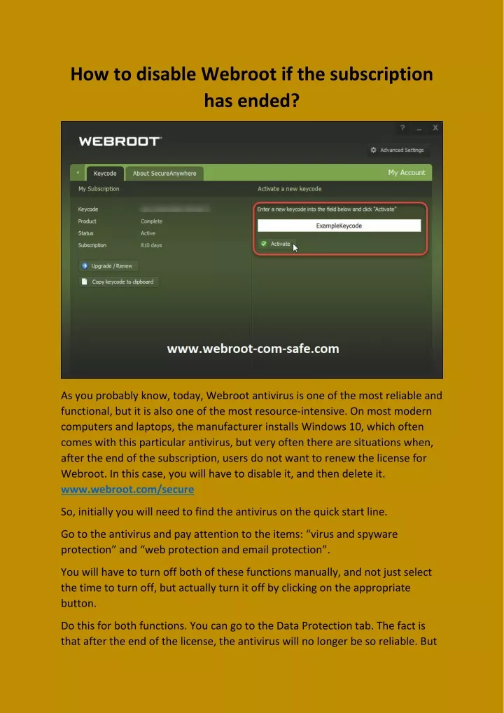 how to disable webroot if the subscription