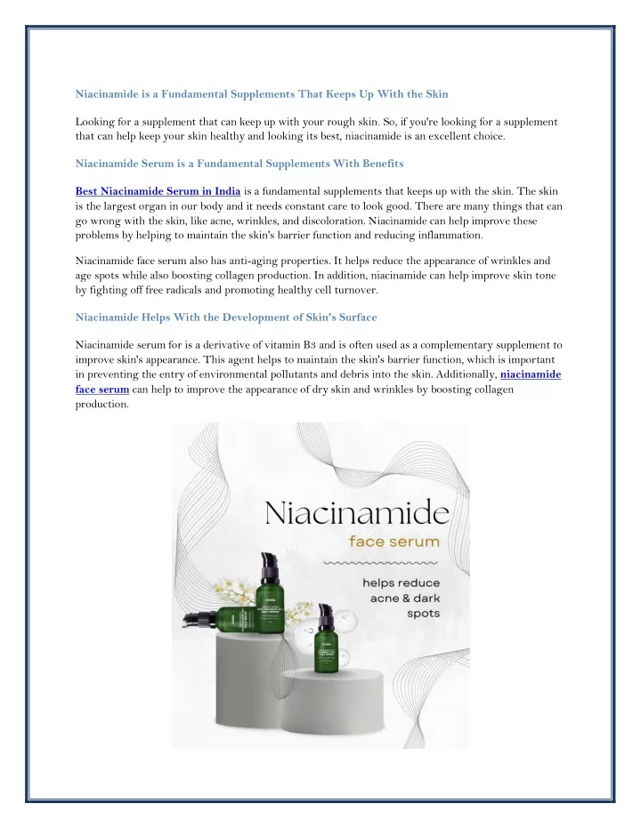 niacinamide is a fundamental supplements that