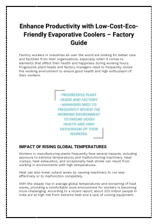 Enhance Productivity with Low-Cost-Eco-Friendly Evaporative Coolers – Factory Guide