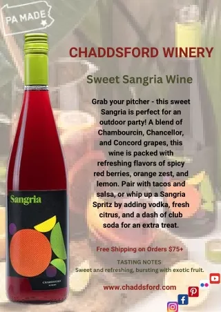 Shop Sweet Sangria Wine Online - Chaddsford Winery