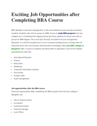 Exciting Job Opportunities after Completing BBA Course