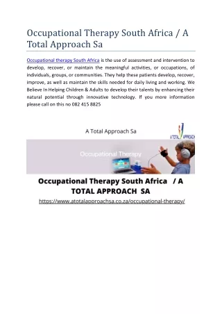 Occupational Therapy South Africa  A Total Approach Sa
